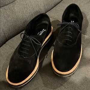 Repetto Black Suede Oxfords with Tan Sole